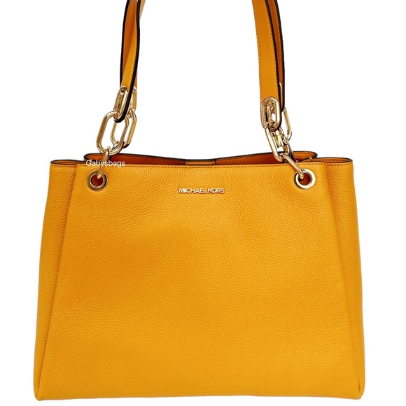 Michael Kors Trisha Large Triple Compartment Shoulder Tote Bag Honeycomb Yellow - Picture 7 of 7